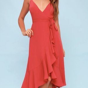 NEW Lulu's Manhattan Moment Berry Pink Ruffled Midi Wrap Dress XL